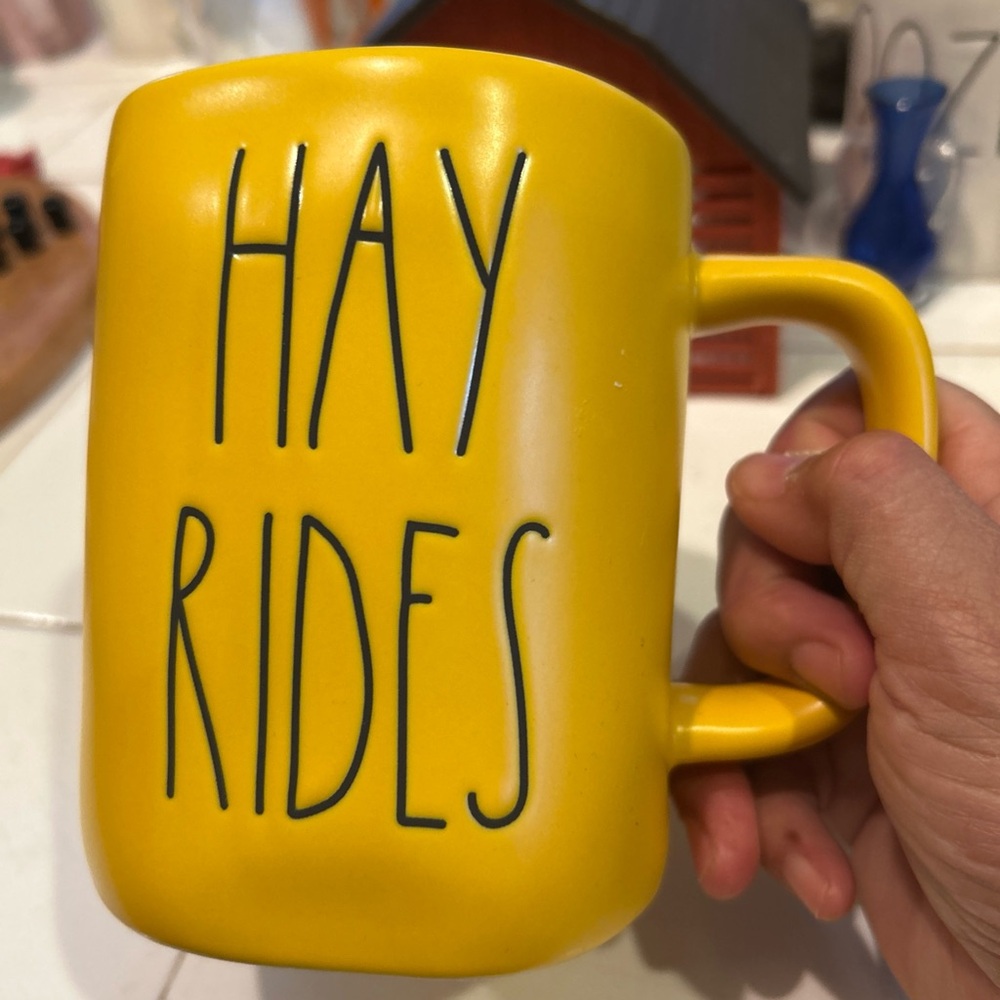 Rae Dunn Yellow 'Hay Rides' Mug